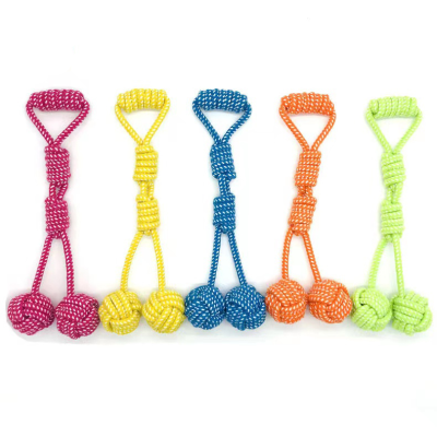 Factory Supply Pet Toy Cotton Rope Dog Chewing Rope Double Ball Candy Color Dog Interaction