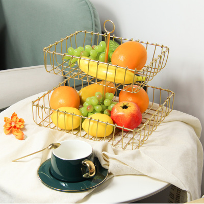 Cross-Border Nordic Iron Fruit Basket Household Snack Fruit Plate Fruit Basket Decoration Ins Style Double Deck Pallet