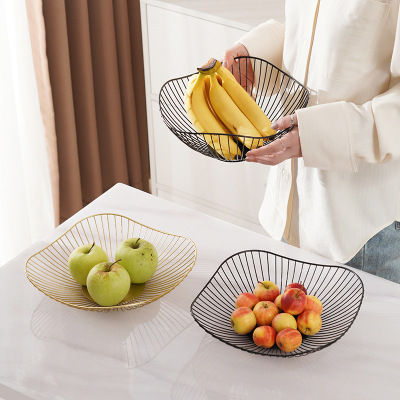 Nordic Ins Fruit Basket Iron Modern Creative Kitchen Vegetable Basket Drain Basket Home Living Room Candy Snack Fruit Plate