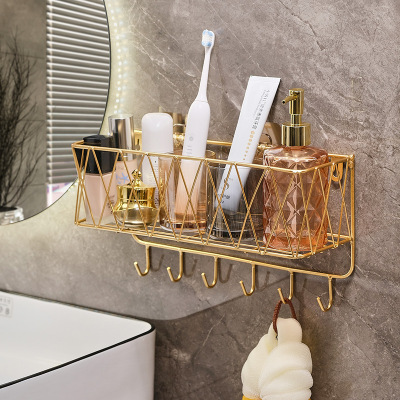 Bathroom Toilet Storage Rack Punch-Free Toilet Wall Storage Cosmetics Skin Care Products Loofah Iron Hanging Rack