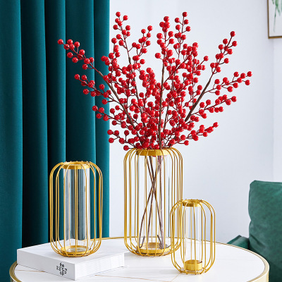 Home Light Luxury Glass Vase High-Grade Iron Artificial Flower Shelf Living Room TV Cabinet Decoration Vase Ornaments