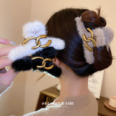 New Plush Barrettes Korean Niche Shark Clip Fashion Temperament Updo Hair Claw All-Match Hair Accessories Wholesale