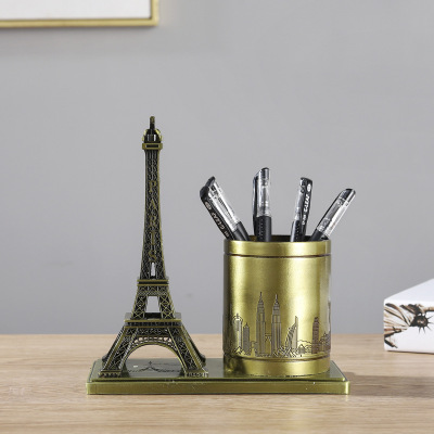 Creative Eiffel Tower Decoration Landmark Building Model Iron Storage Pen Holder Home Desktop Decoration Small Ornament