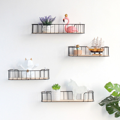 Simple Modern Iron Wood Shelf Creative Home Living Room Wall Multi-Functional Sundries Storage Organizing Rack