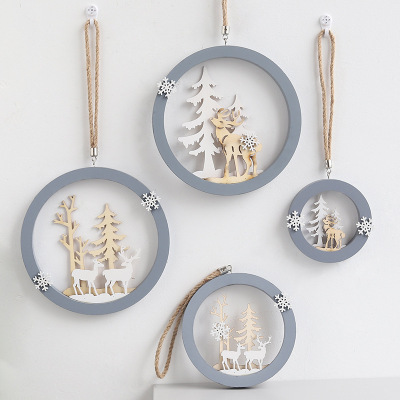 Simple Nordic Wooden round Elk Pendant Christmas Atmosphere Decorations Girls Room Bedroom Wall Hanging