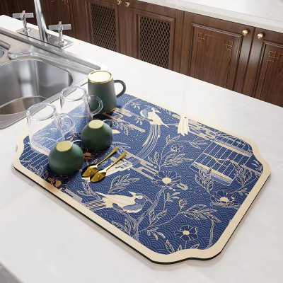 Diatom Mud Absorbent Pad Countertop Kitchenware Heat Proof Mat Kitchen Water Draining Pad Bar Counter Bowl Plate Cup Wash-Free Drying Mat