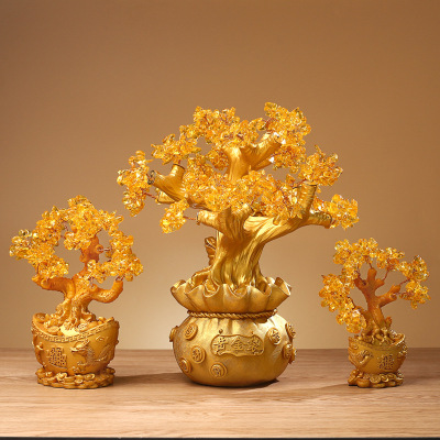 Citrine Pachira Macrocarpa Money Tree Blessing Purse Resin Decorations Counter Desktop Pachira Macrocarpa Craft Ornaments