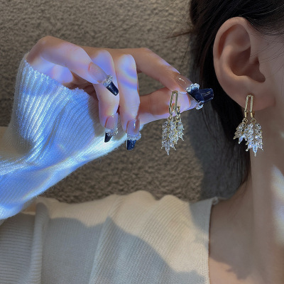 Silver Needle Zircon Wheat Earrings for Women Ins Trendy Light Luxury Minority High-Grade Design Sense Earrings Earrings