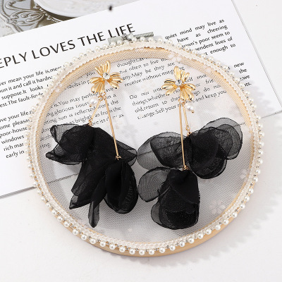 Korean Fashion Simple Mesh Fabric Earrings Women's Irregular Flower Trend Internet Celebrity Female Stud Earrings