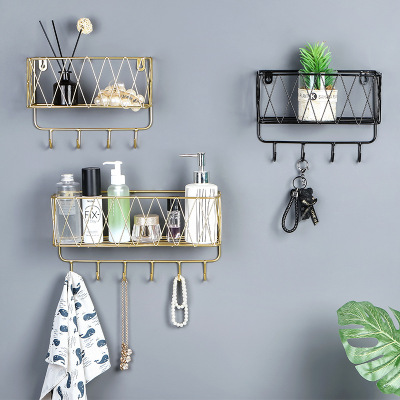 Nordic Simple Iron Grid Wall Hook Storage Rack Creative Home Decoration Bathroom Wall Storage Rack