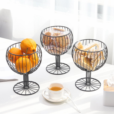 Nordic Ins Iron Wine Glass Storage Fruit Basket Creative Simple Home Living Room Home Desktop Storage Fruit Basket