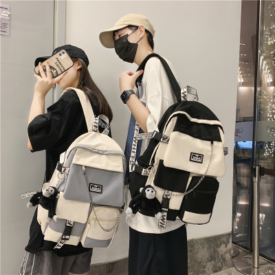 Cross-Border Trendy Stitching Large Capacity Student Backpack Winter New Fashion Korean Style Junior and Middle School 