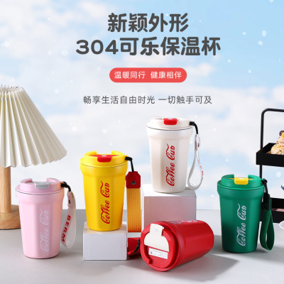Popular Coca-Cola Same Joint Coffee Cup Good-looking Portable with Rope Handle Stainless Steel Thermos Cup Wholesale