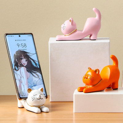 Creative Cute Cartoon Cat Mobile Phone Stand Desktop Mini Resin Ornament Tablet Stand Lazy Binge-Watching Tool