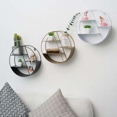 Nordic Simple Ins Wrought Iron round Wall Storage Decoration Wall Mount Creative Home Living Room Wall Storage Rack