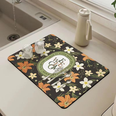 Diatom Mud Absorbent Pad Countertop Kitchenware Heat Proof Mat Kitchen Water Draining Pad Bar Counter Bowl Plate Cup Wash-Free Drying Mat