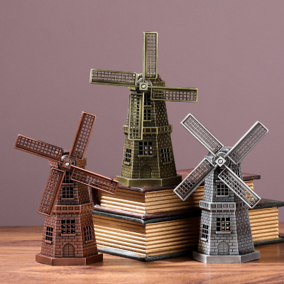 Creative Home Metal Crafts Living Room Decoration European Style Ornaments Dutch Windmill Model Table-Top Decoration Hot Sale