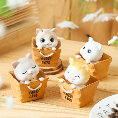 Cute Cartoon Shaking Cat Resin Decorations Creative Desktop Car Interior Ornaments Car Resin Cat Ornaments