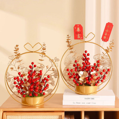 Wholesale Ins Red Paste Fortune Fruit Artificial/Fake Flower Decoration Living Room Desktop Decorative Flower Basket Moving into the New House Gift