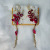 New Bridal Headdress Wine Red Flower a Pair of Hairclips Earrings Set Rhinestone Tassel Hairpin Toast Clothing Ornament
