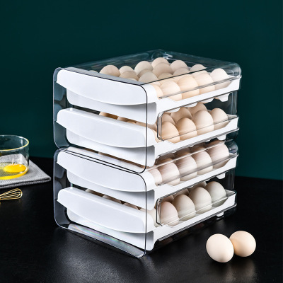 Z107 Kitchen Drawer-Styled Double-Layer Egg Storage Box 40 Grid Household Refrigerator Transparent Crisper Egg Carton