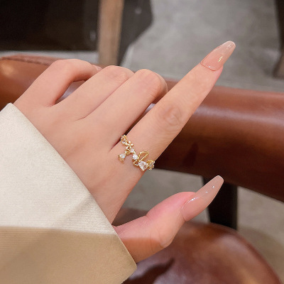 INS Advanced Design Sense Fringed Zircon Flower Ring Female Light Luxury Minority Opening Adjustable Index Finger Ring