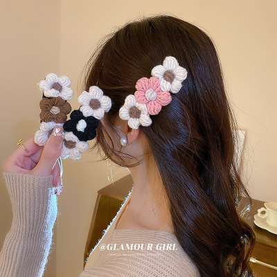 South Korea Dongdaemun Barrettes Bangs Fixed Wool Flower BB Clip Hairpin Fashion Sweet Hair Accessories for Women