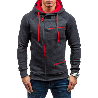 Foreign Trade Men's Casual Brushed Hoody Foreign Trade European and American Men's Zipper Hooded Sweatshirt Autumn and Winter Simplicity Baggy Coat
