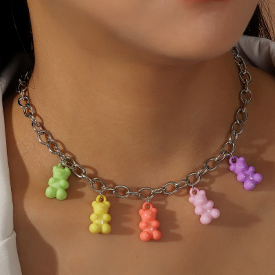 Nz2242 AliExpress Ornament Creative Cartoon Macaron Color Candy Color Bear Pendant Necklace Sweet Cool Necklace