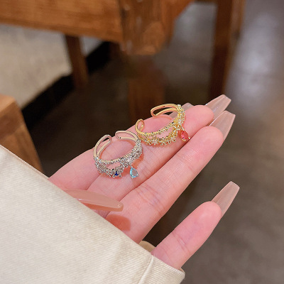 New Ins Style Light Luxury Minority Zircon Flower Ring Female Opening Adjustable Trendy Temperament Index Finger Ring