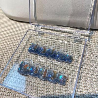 Handmade UV Nail Blue Face Confidant Handmade Manicure Internet Celebrity Wear Nail Short Diamond Fake Nails in Stock