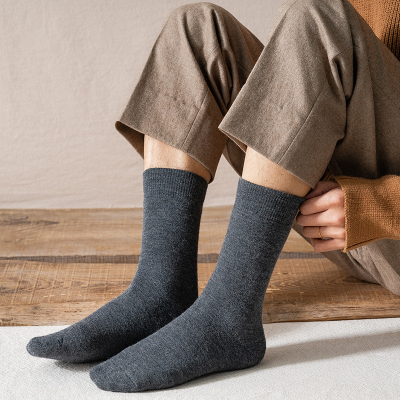Thickened Men's Wool Socks Autumn and Winter Warm Lint-Free Wool Tube Socks plus Velvet Terry-Loop Hosiery Wholesale Wool Socks
