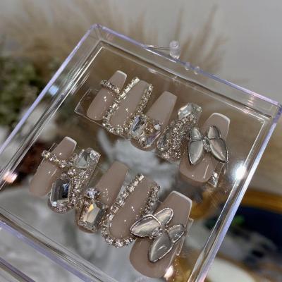 Wearable Self-Removable Handmade Nail Butterfly Love Handmade Three-Dimensional Butterfly Diamond in the Debris Light Luxury Finished Manicure