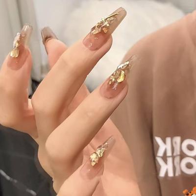 Japanese and Korean New Popular Jelly Glue Wear Nail Paper Drunk Gold Fans Light Luxury Handmade Manicure Fake Nail Patch Spot