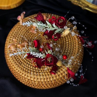 New Bridal Headdress Red Toast Dress Mori Sweet Wedding Cheongsam Chinese Style Updo Hair Accessories Makeup Ornament