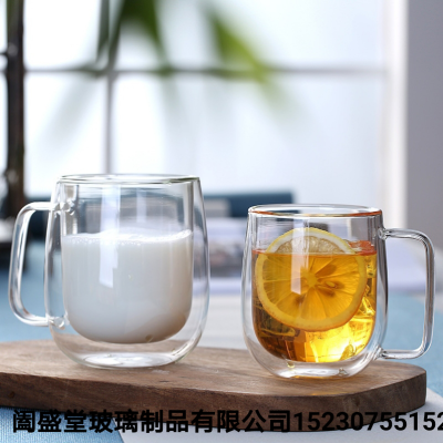 High Borosilicate Glasses Mug Double Layer Glass Cup Mug with Lid