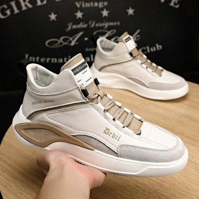European Genuine Leather Men's Shoes Fashion Leather Shoes Personality All-Match Mid-Top Casual Sneakers Autumn and Winter Korean Shoes Tide