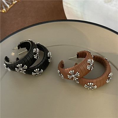 Fashionable Exaggerated Cross Woven Sterling Silver Needle Earrings Simple Elegant Ear Ring Female Personality Matching
