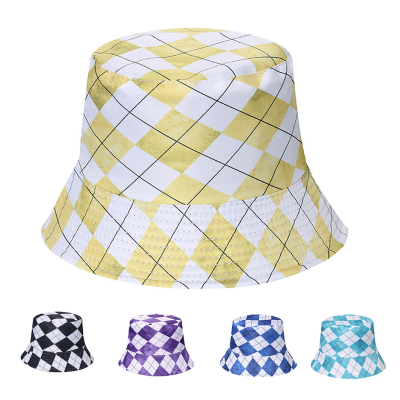 European and American Geometric Rhombus Plaid Fisherman Hat Summer Sun-Proof Men and Women Couple Outdoor Casual Sun-Proof Double-Sided Wear Bucket Hat
