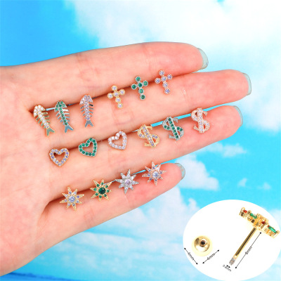 Small Color Zirconium Series XINGX Cross Ear Bone Stud Ins Style Fashion Beccarite Stud Earrings Piercing Jewelry Wholesale