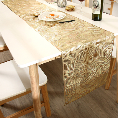 Cross-Border Combination Leaf Decorative Table Runner American Light Luxury Gilding Table Mat Restaurant Solid Color Hollow PVC Insulation Western-Style Placemat