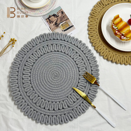 simple solid color cotton string placemat hand-woven thickened cotton thread heat proof mat creative home dining table cushion scald preventing met