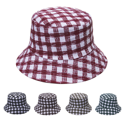 New Cross-Border Japanese Classic Plaid Fisherman Hat Men's and Women's Outdoor Sun Protection Sunshade Double-Sided Sun Hat Bucket Hat