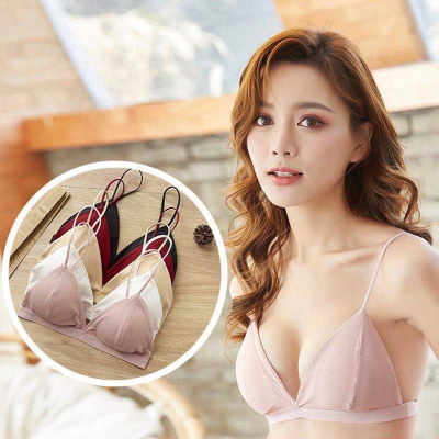 Cross-Border French Triangle Cup Underwear Seamless Ice Silk Thread Wrapped Chest Spaghetti Strap Beautiful Back Girl Tube Top Sexy Bra