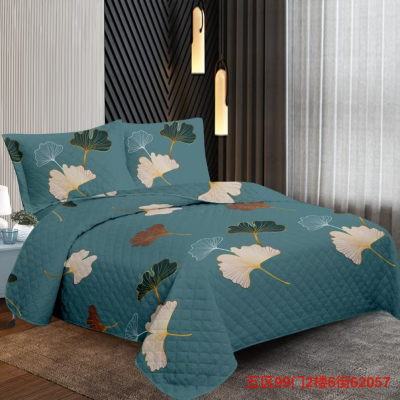 Foreign Trade Export 2023 Indonesia Popular Quilt Set Three-Piece Bed Cover Set Fitted Sheet Bed Skirt Candy Shaped Pillow