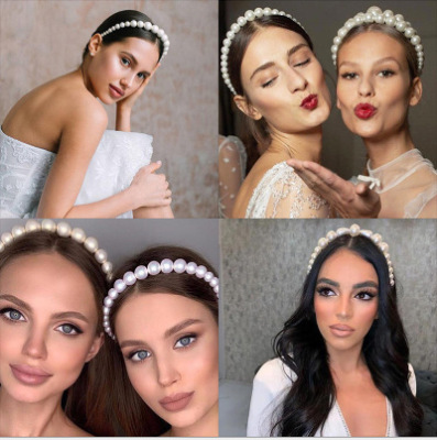 European and American Pearls Headband Princess Temperament Hair Pressing Headwear Super Fairy Internet Celebrity Bridal Hair Accessories Retro Headband Female