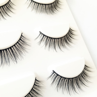 False Eyelashes 3D Chemical Fiber Stereo Three Double Pairs of False Eyelashes Natural Soft Slim Model Eyelash Wholesale