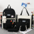 2022 New Five-Piece Set Middle School Students' Backpack Canvas Backpack Women's Large Capacity Schoolbag Handbag Wholesale