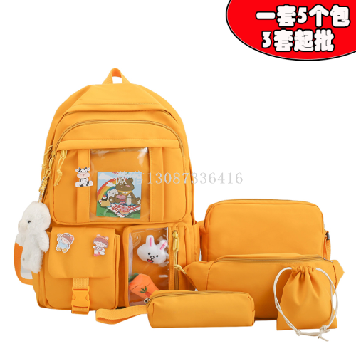 new five-piece japanese harajuku style cute girl student transparent backpack korean high school student schoolbag