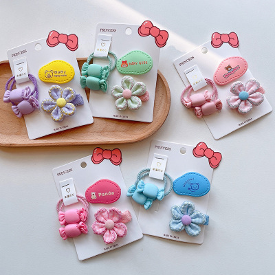 Korean Style New Children's Cloth Flower Barrettes Candy Pair Hair Band Rubber Band Cartoon Bear Bang Side Clip Suit